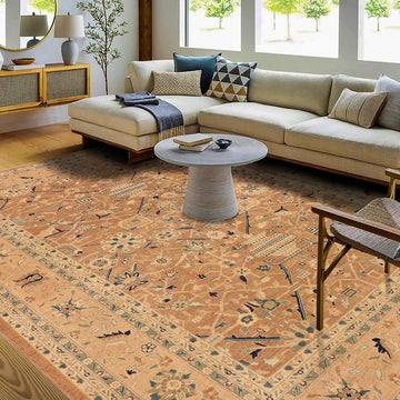 handmade Traditional Kafkaz Chobi Ziegler Lt. Brown Nude Hand Knotted RECTANGLE 100% WOOL area rug 9 x 12